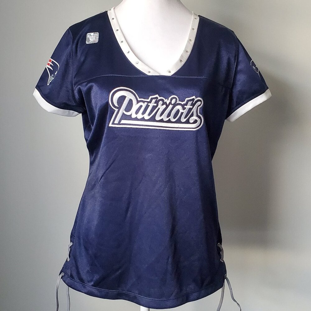 New England Patriots NFL Licensed Women's Jersey Top Embellished Embroidery